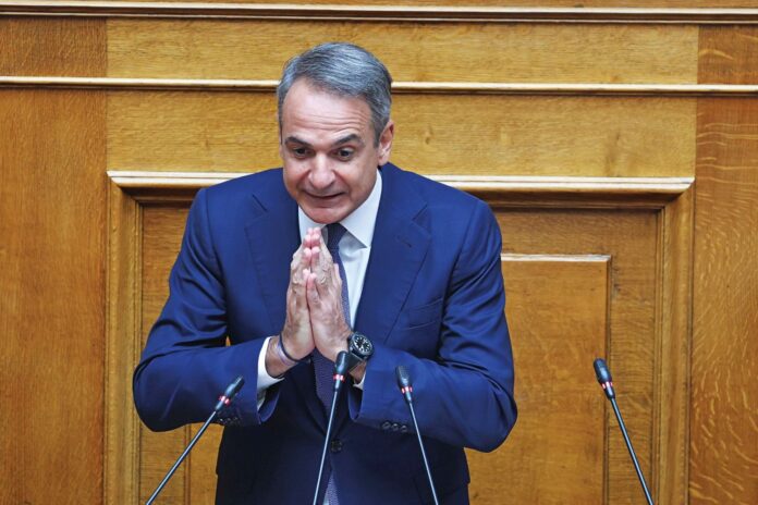 Ο Κυριάκος Μητσοτάκης στο βήμα της Βουλής